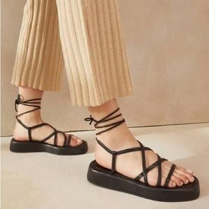 Loeffler Randall Beau Flat Platform Sandal Black Leather 10 BNIB!